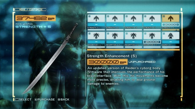 Raiden has access to a wide array of upgrades.