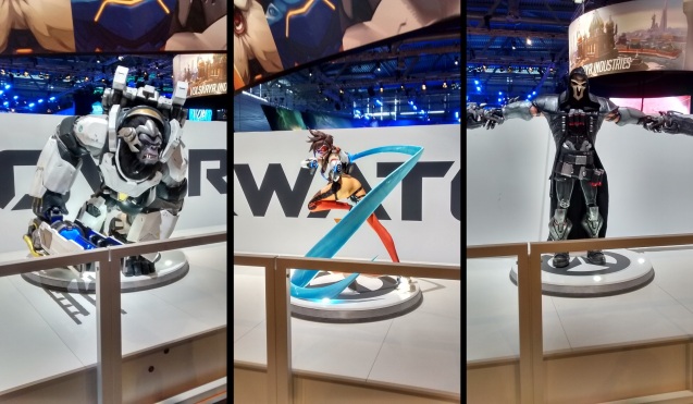 Some character statues of the Overwatch game.